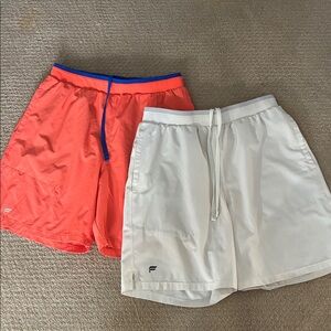Fabletics Men's fundamental unlined Shorts 2 pair- Bone and Orange size medium